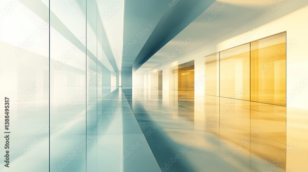Fototapeta premium sleek architectural corridor with reflective surfaces modern interior design featuring geometric shapes and play of light creating a minimalist abstract space