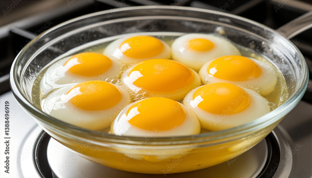 Boiling Eggs in Transparent Pan Close-Up Food Preparation Boiling Eggs in Transparent Pan Close-Up Food Preparation