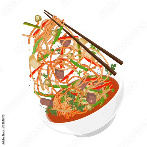 Vector Illustration Logo Clipart Levitation Laghman Uyghur noodles