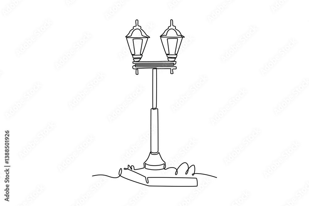 Fototapeta premium Vintage streetlights. Park concept. Single line draw design. Vector graphic illustration