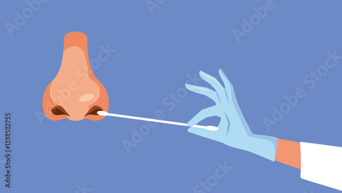 Medical Worker Doing Nasopharyngeal Swab Vector Drawing Illustration. medical worker taking a nasal probe with a cotton swab 
