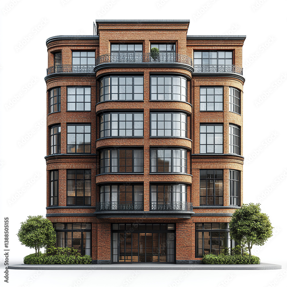 modern brick building with large windows and trees in front modern brick building with large windows and trees in front