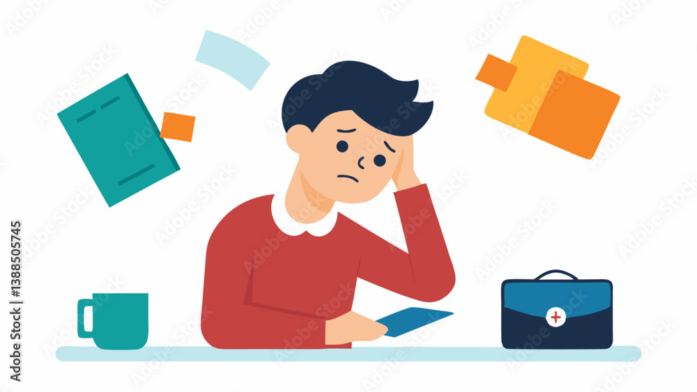 Financial Strain A young individual looking stressed while examining bills and student loan statements with an empty wallet nearby representing financial burdens during job Financial Strain A young individual looking stressed while examining bills and student loan statements with an empty wallet nearby representing financial burdens during job