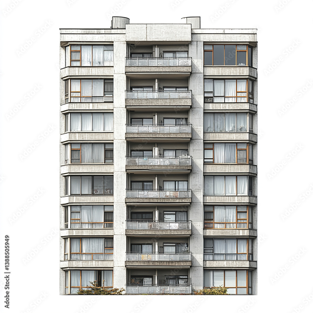modern apartment building with balconies isolated on white modern apartment building with balconies isolated on white