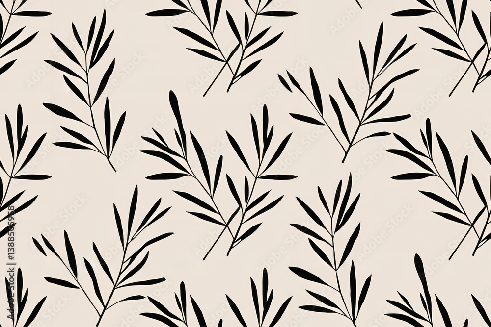 Naklejka premium Seamless wallpaper pattern of delicate black silhouettes of olive branches
