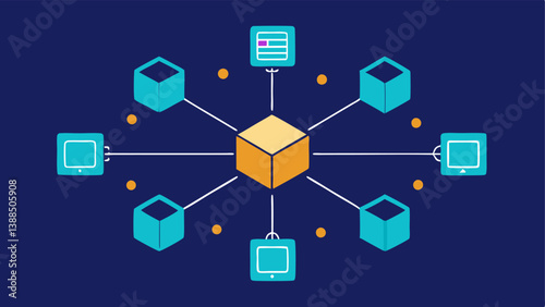 Decentralized Ledger A representation of multiple ledgers spread across different devices emphasizing decentralization and the distributed nature of blockchain.