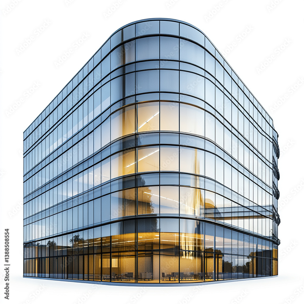 Fototapeta premium modern glass building with curved edges isolated on white