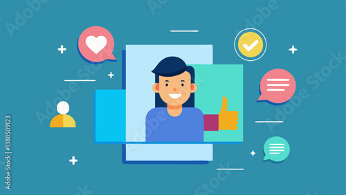 Diverse Candidate Profiles An illustration showing a digital display or hologram projecting diverse candidate profiles with thumbs up symbols indicating approval.
