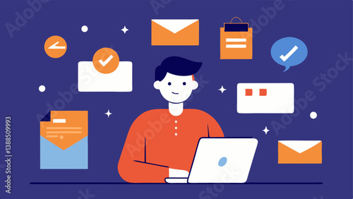 Personalized Email Marketing An illustration of a user skimming through their email inbox filled with tailored offers and newsletters that match their interests indicated by unique
