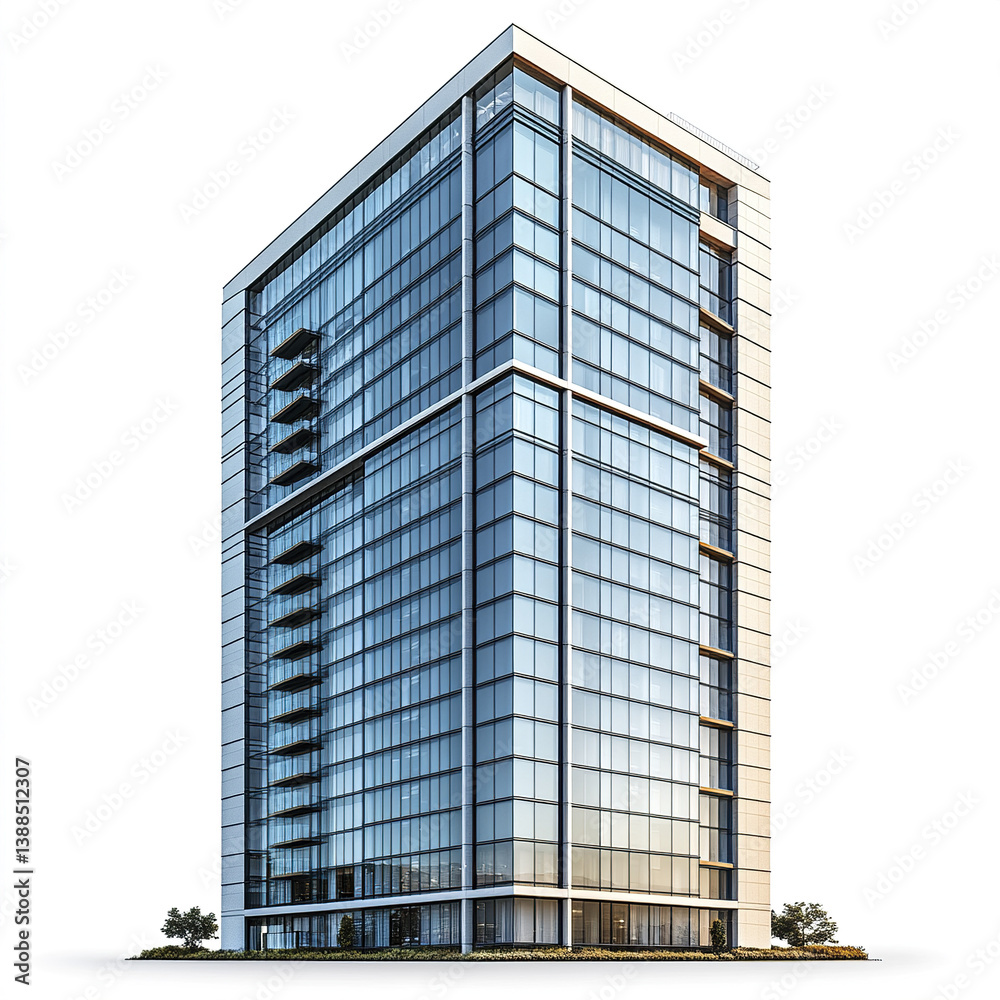Modern glass office building with sleek design and reflective windows Modern glass office building with sleek design and reflective windows