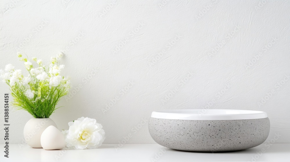 Elegant, neutral display with bowl and flowers Elegant, neutral display with bowl and flowers