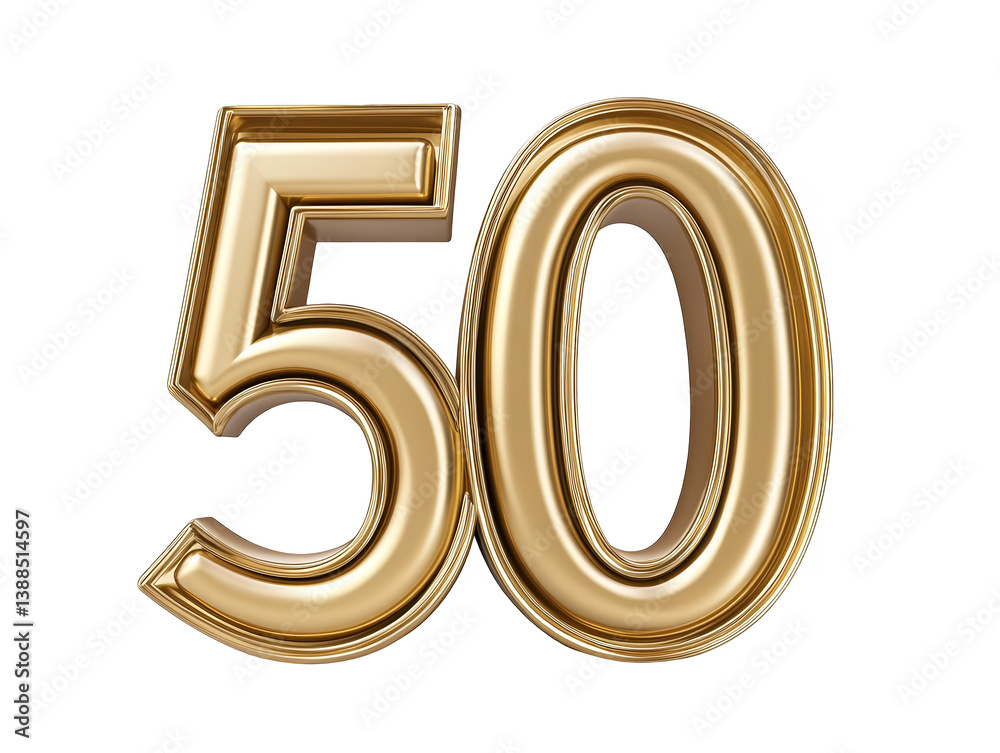 3D Golden Number Fifty Isolated On Transparent Background For Celebration 3D Golden Number Fifty Isolated On Transparent Background For Celebration
