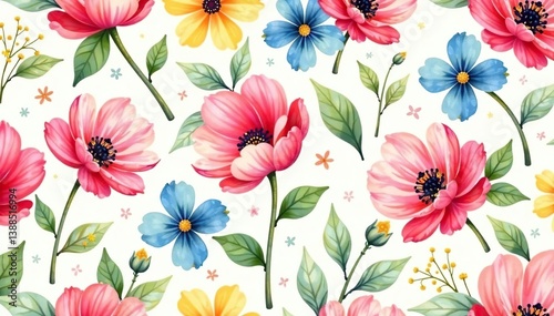 Soft, watercolor-esque floral pattern, endlessly repeating, pretty, dreamy, fabric