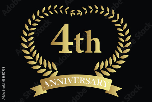 4th anniversary icon with laurel wreath and number, vector illustration.