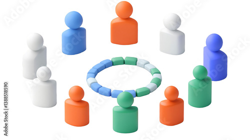 3D Illustration Of People Forming Circle In Colors With Transparent Background