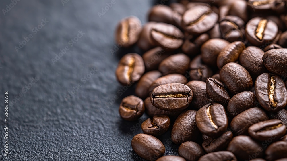 Naklejka premium Roasted coffee beans on dark slate