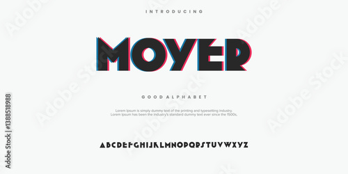 Moyer futuristic minimalist display font design, alphabet, typeface, letters and numbers, typography.