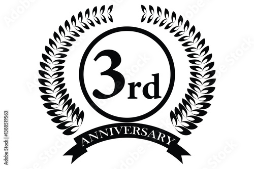 3rd anniversary icon with laurel wreath and number, vector illustration.