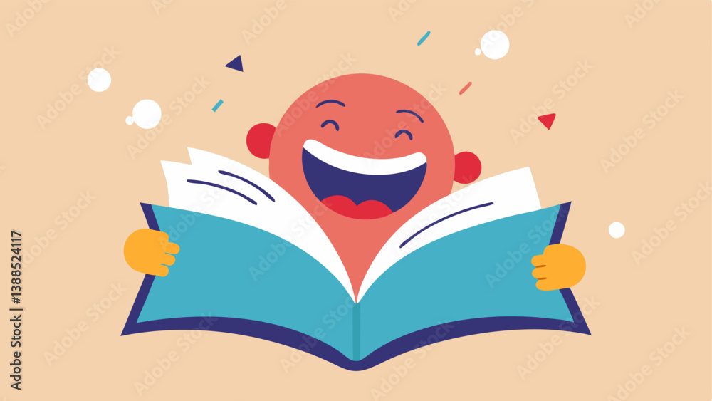 Joke Book An open book with comical illustrations and text floating out of it while a person reads and laughs indicating the joy of sharing jokes to alleviate tension. Joke Book An open book with comical illustrations and text floating out of it while a person reads and laughs indicating the joy of sharing jokes to alleviate tension.