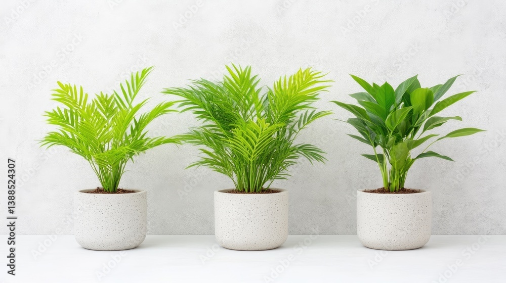 Fototapeta premium Three potted plants in light gray pots
