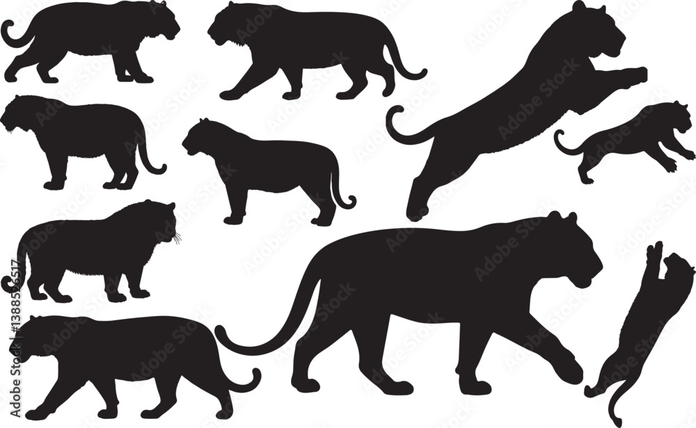 Fototapeta premium Amur Tiger Silhouette – Minimal Vector Illustration on White Background