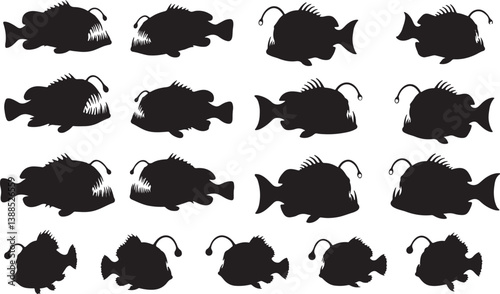 Anglerfish Silhouette – Minimal Vector Illustration on White Background