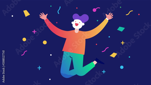 Joyful Party A lively party scene where one person begins to dance. Colorful musical notes and sparkles depict the energy and joy radiating to the surrounding guests.
