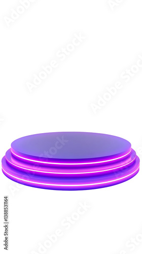3D Rendered Abstract Stage Podium with Neon Lights on Isolated Transparent Background