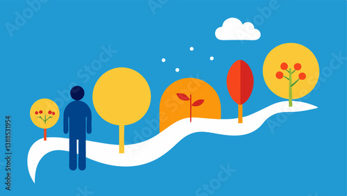 Journey Across Seasons A path that transitions through the four seasons showing a person embracing change and growth at each stage symbolizing how purpose evolves throughout life