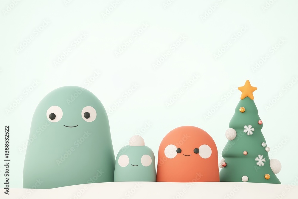 Obraz premium Cute cartoon Christmas characters in a winter scene