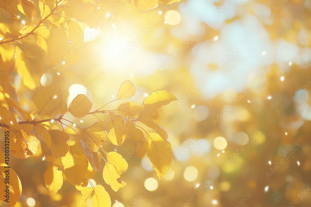 Golden leaves bathed in sunlight with a bokeh effect creating a soft and dreamy atmosphere outdoors Golden leaves bathed in sunlight with a bokeh effect creating a soft and dreamy atmosphere outdoors