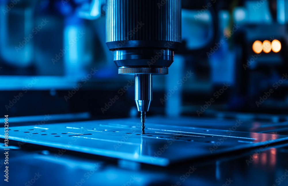 Industrial CNC Machine in Operation on Factory Production Line Industrial CNC Machine in Operation on Factory Production Line