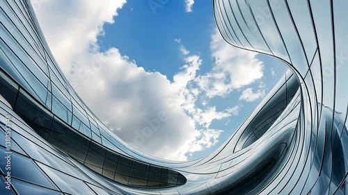Architectural marvel of a contemporary glass building reaching towards the sky