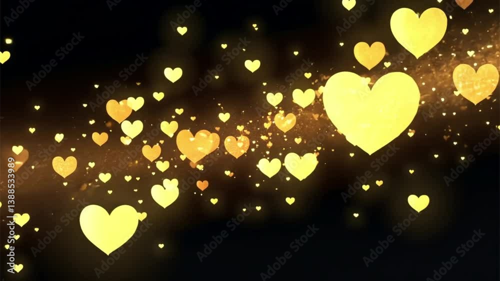 Black background filled with yellow hearts creates a vibrant and eyecatching design suitable for celebrations, lovethemed projects, and romantic concepts.