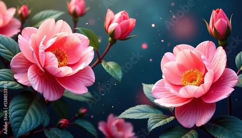 Delicate, intertwined blooms; continuous floral motif , soft, graphic, continuous