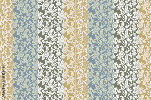 Seamless bold colorful traditional Thai art floral pattern in damask style motifs suitable for wallpaper, cloth, curtain, textile, tile, blanket and fabric design isolated illustration vector EPS fil.