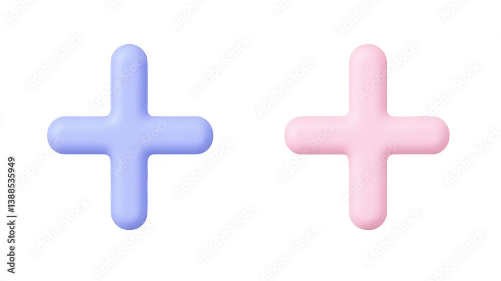 Abstract 3D Illustration Of Two Plus Icons In Blue And Pink On Black Abstract 3D Illustration Of Two Plus Icons In Blue And Pink On Black