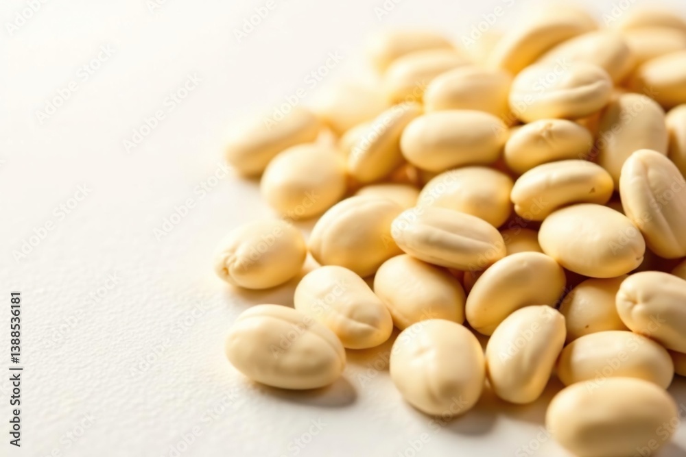 Close-up of dry white beans on white background, beans, photography Close-up of dry white beans on white background, beans, photography
