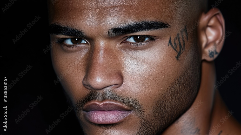 Fototapeta premium Close-up portrait of a man with a facial tattoo