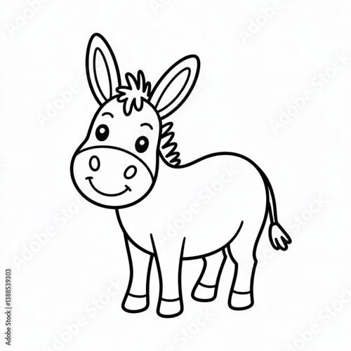 Cute cartoon donkey outline for farm animal coloring pages and educational illustrations for kids
