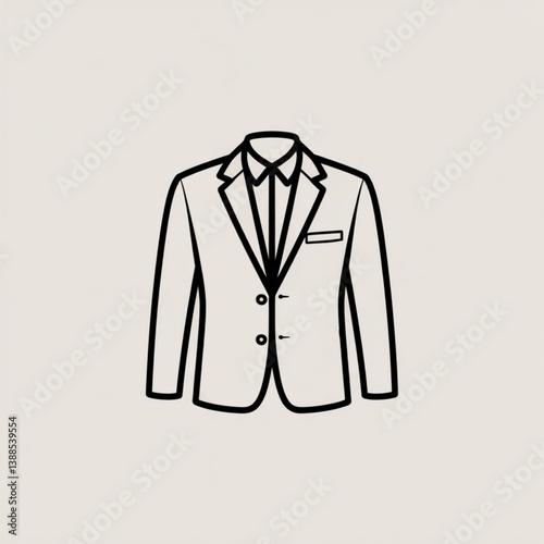 Suit jacket outline drawing with tie for formal wear mens fashion vector and business clothing icon