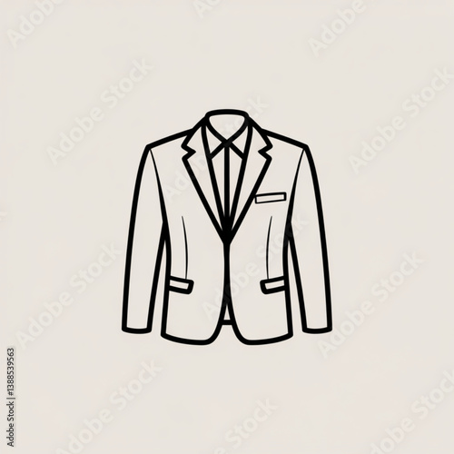 Suit jacket outline icon with tie and pockets for formal wear fashion design business attire or clothing app interface
