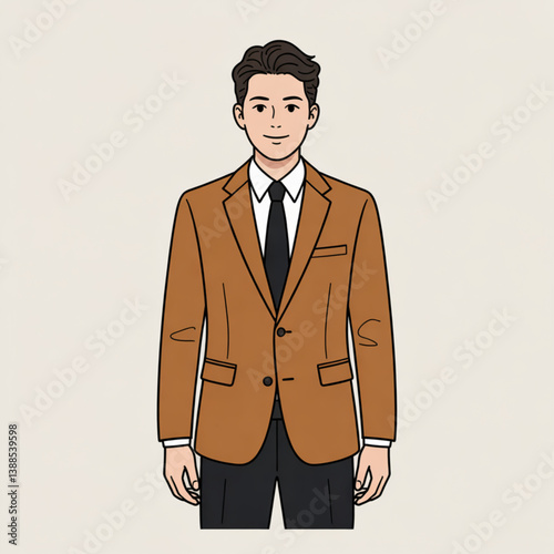Cartoon illustration of young businessman in brown suit and tie for professional avatar character design or office concept