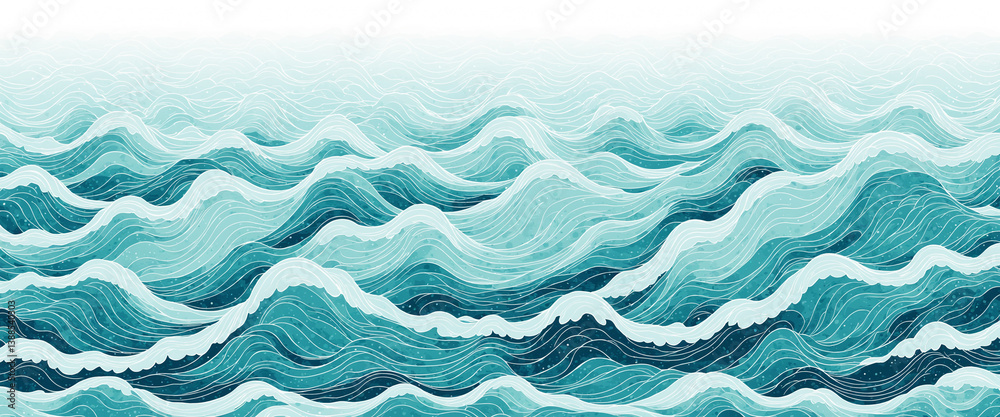 Fototapeta premium blue ocean waves illustration with white crests in serene marine design