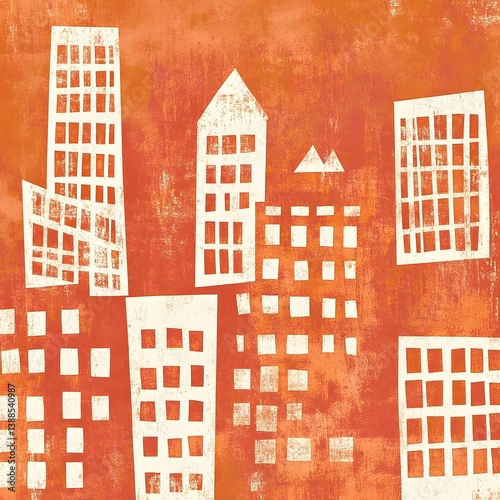 Abstract Orange Cityscape: Modern Building Illustrations