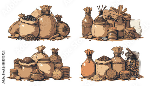 Pixel Art Still Life of Grain and Flour in Sacks