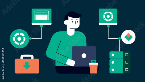 Data Backup A systems administrator is seen securing data backups with a focus on blockchain data recovery using external drives and digital tools.