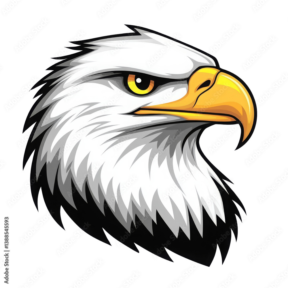 Illustration of a stylized eagle's head with a fierce expression. Illustration of a stylized eagle's head with a fierce expression.