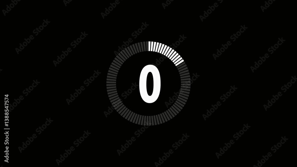 Circle countdown timer 5 seconds animation from 5 to 0 seconds, 5 Seconds countdown timer. Circle arrow countdown timer five second animation from 05 to 0 seconds on blue background with alpha channel
