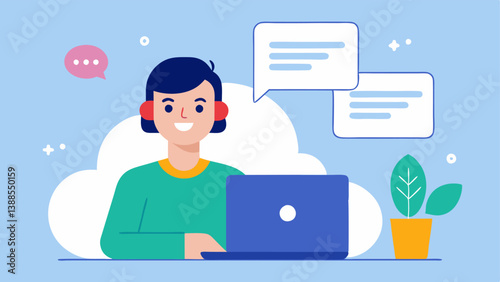 Customer Support A scene showing a user communicating with customer support via chat or video call emphasizing personalized service through a digital platform.
